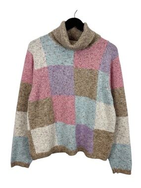 Fashion Bug Turtleneck Sweater Women's Size X-Large Vintage Pastel Block Print